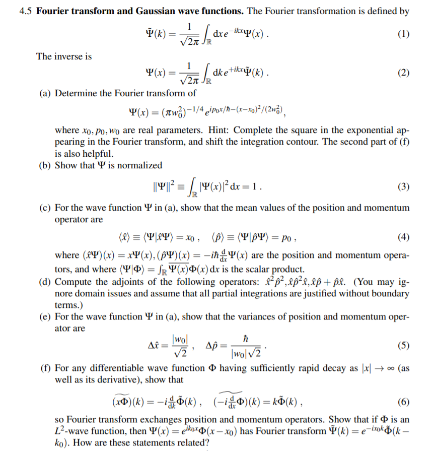 Solved 4 5 Fourier Transform And Gaussian Wave Functions Chegg Com