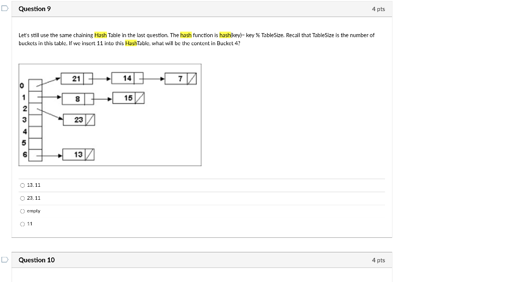 Solved Question 9 4 pts Let's still use the same chaining | Chegg.com