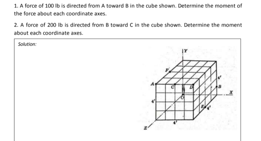 Solved 1. A Force Of 100 Lb Is Directed From A Toward B In | Chegg.com