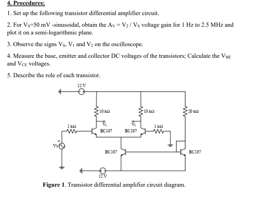 Solved 1. Set up the following transistor differential