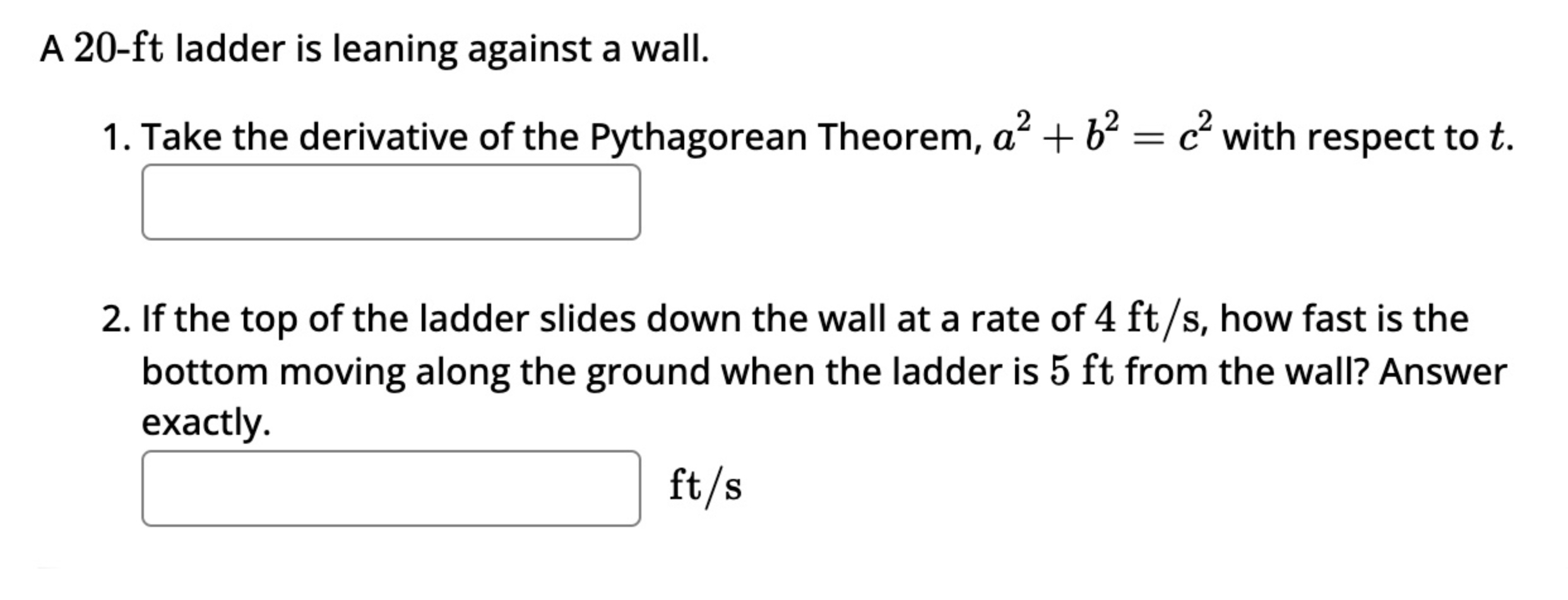 Solved A 20 -ft ladder is leaning against a wall.Take the | Chegg.com