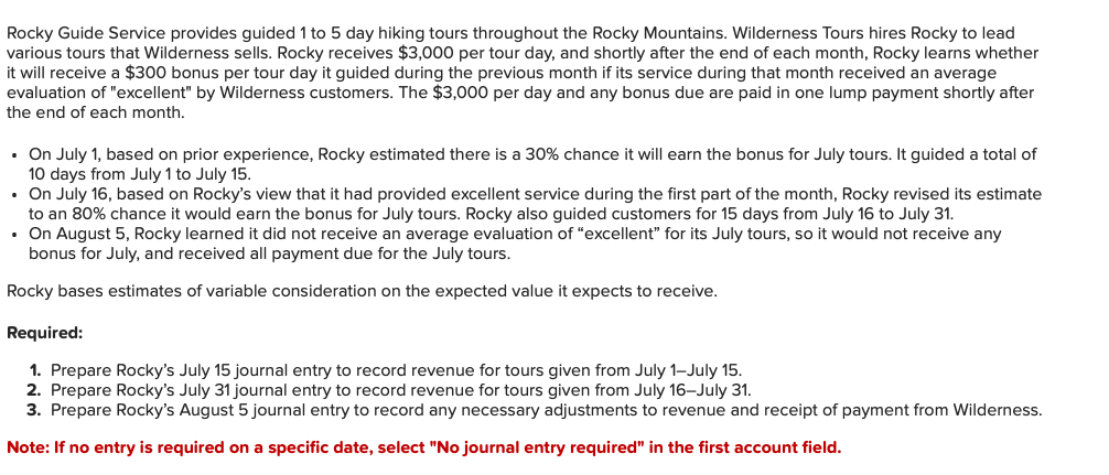 Solved Rocky Guide Service provides guided 1 ﻿to 5 ﻿day | Chegg.com