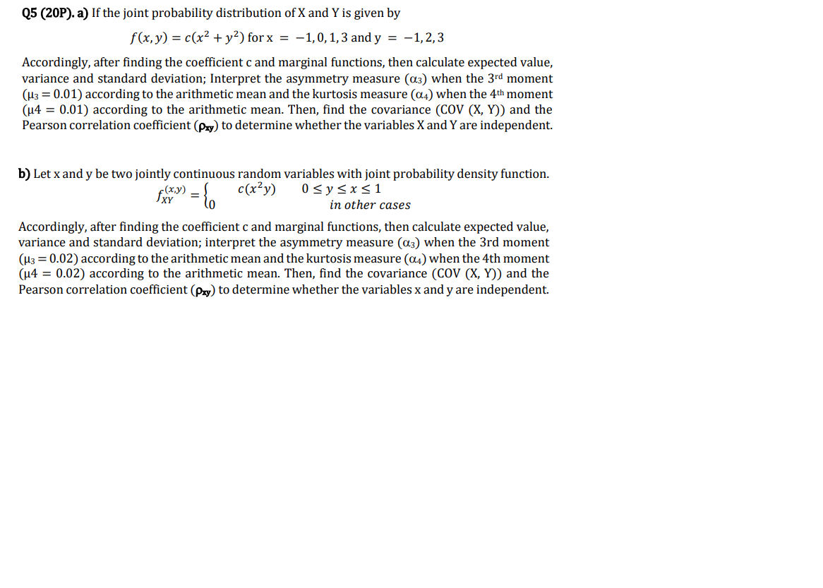 Solved Q5 (20P). a) If the joint probability distribution of | Chegg.com