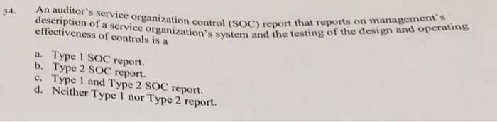 Solved n auditor's service organization control (Soc) report | Chegg.com