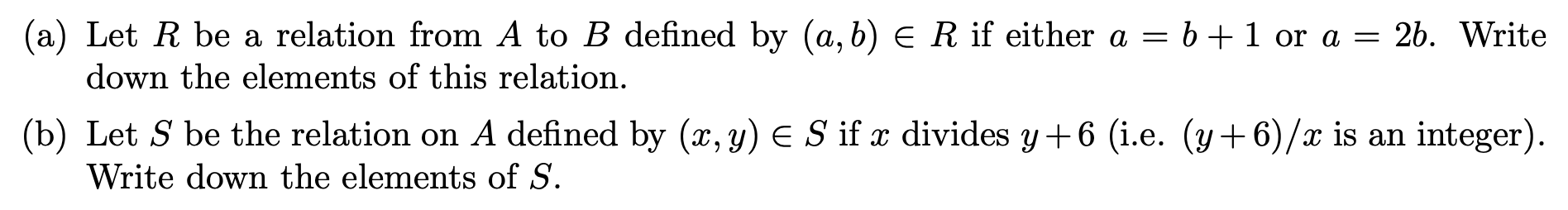 Solved Let A = {2,3,6} And B = {1,2,3,4}. | Chegg.com