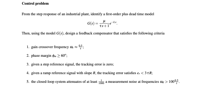 Solved Control problem From the step response of an | Chegg.com
