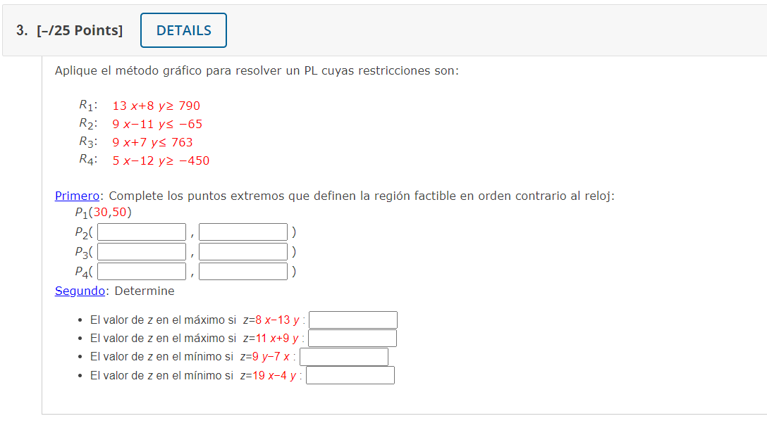 Aplique el método gráfico para resolver un PL cuyas restricciones son: \[ \begin{array}{ll} R_{1}: & 13 x+8 y \geq 790 \\ R_{