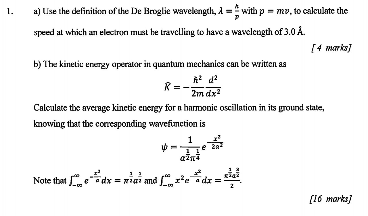 Solved 1 A Use The Definition Of The De Broglie Wavelen Chegg Com
