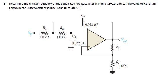 Solved 5. Determine the critical frequency of the Sallen-Key | Chegg.com