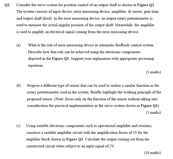 Q1 Consider the servo system for position control of | Chegg.com