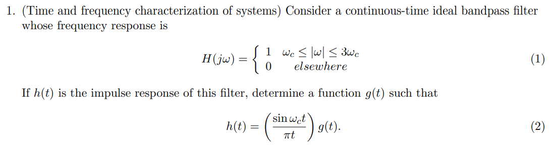 Solved 1. (Time and frequency characterization of systems) | Chegg.com