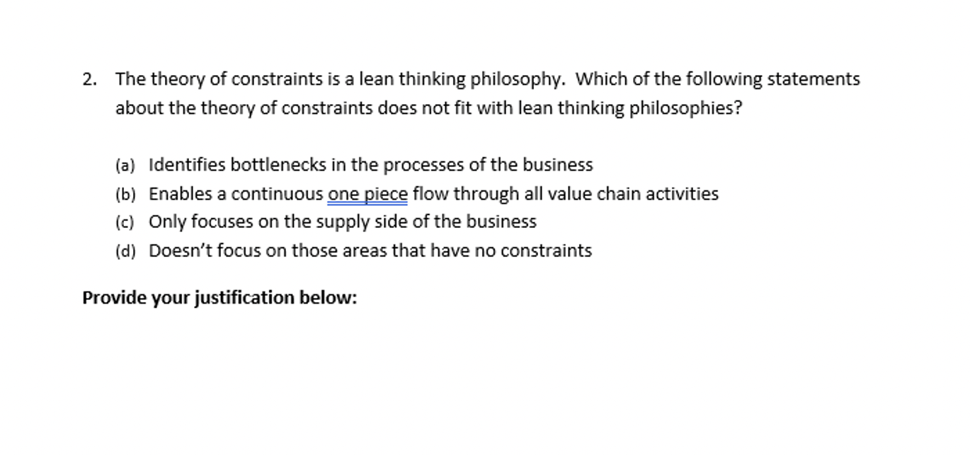 Solved 2. The Theory Of Constraints Is A Lean Thinking | Chegg.com