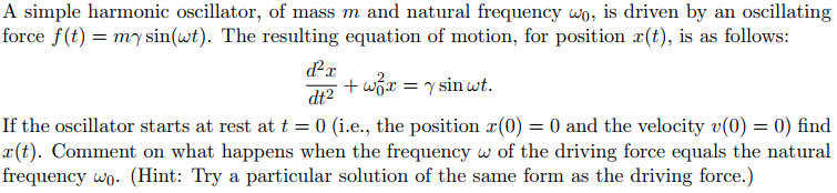 Solved A simple harmonic oscillator, of mass m and natural | Chegg.com