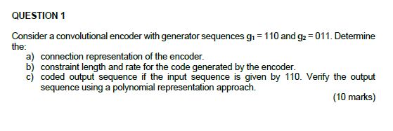 Solved Consider A Convolutional Encoder With Generator | Chegg.com