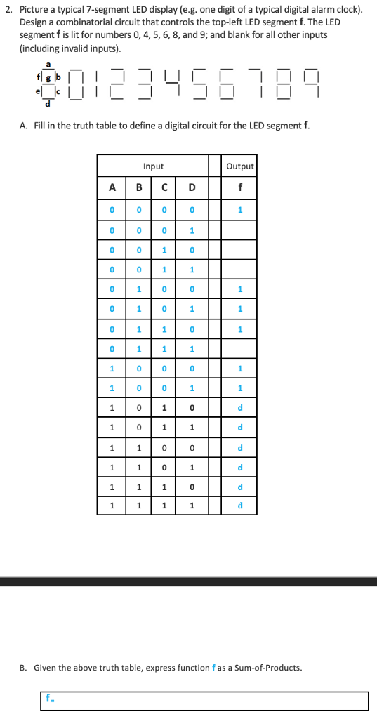 Solved 2. Picture a typical 7-segment LED display (e.g. one | Chegg.com