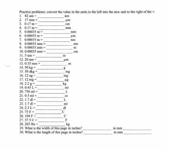 Solved m cm m m Practice problems: convert the value in the