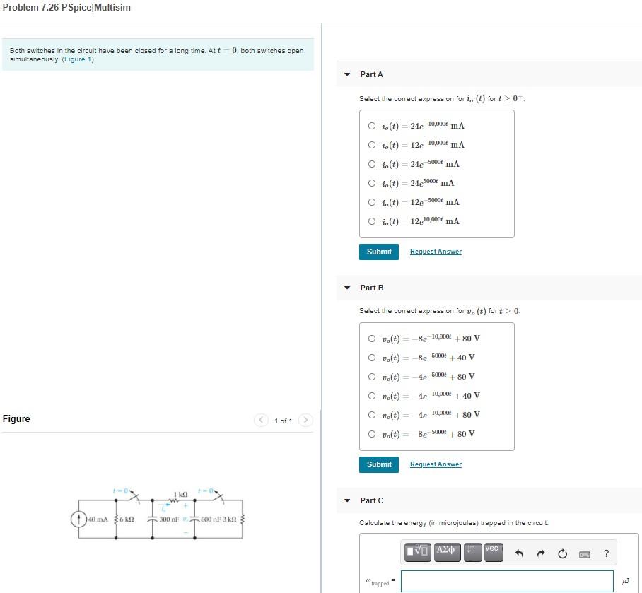 Solved Problem 7.26 PSpice Multisim Both switches in the