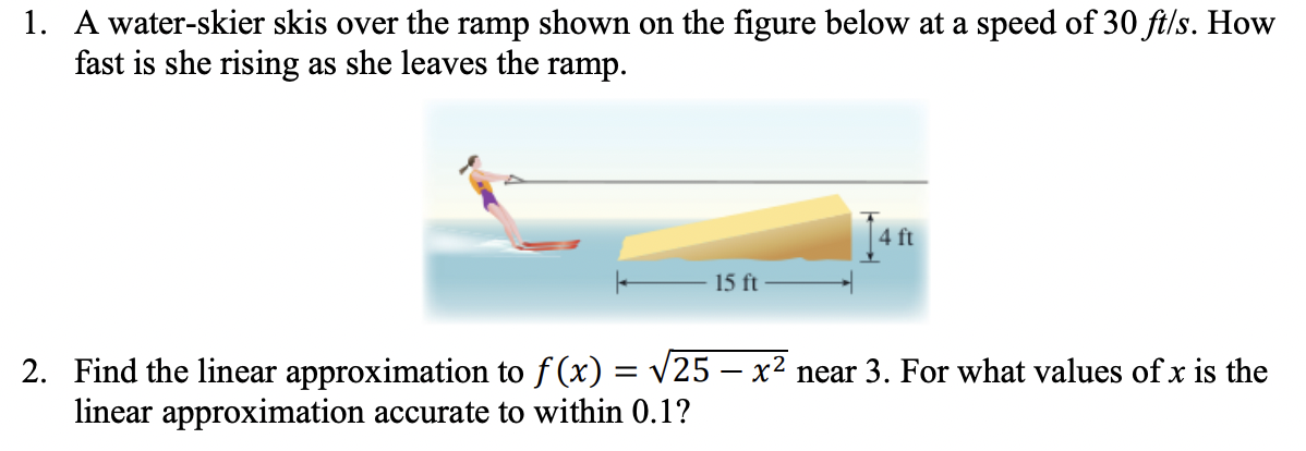 Solved 1. A water-skier skis over the ramp shown on the | Chegg.com