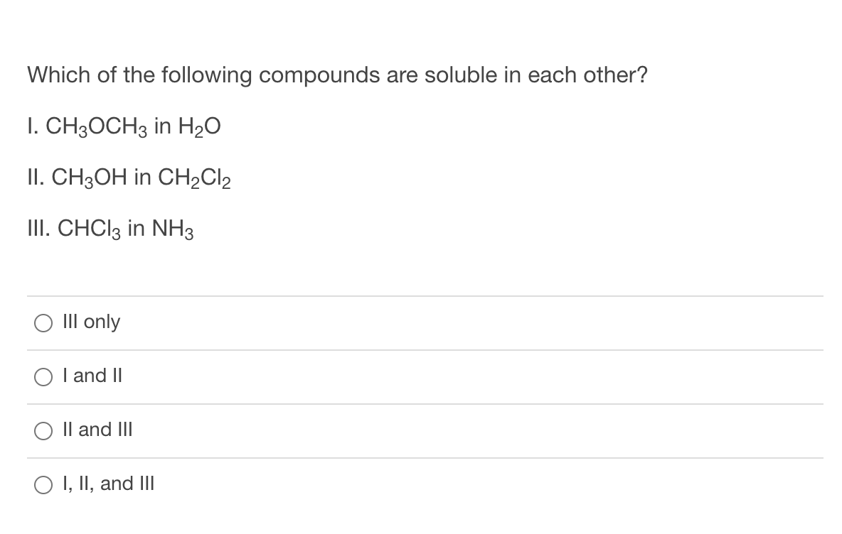 Solved Which of the following compounds are soluble in each | Chegg.com