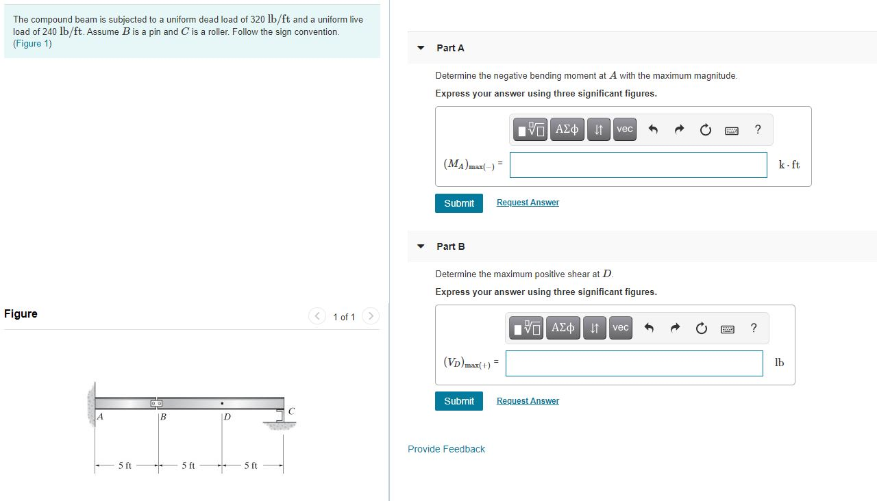 Solved The compound beam is subjected to a uniform dead load | Chegg.com