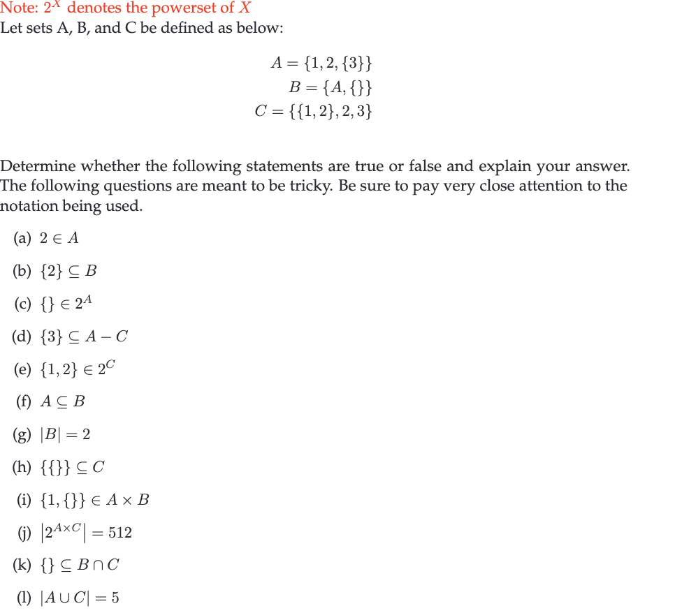 Solved Note: 2X Denotes The Powerset Of X Let Sets A,B, And | Chegg.com