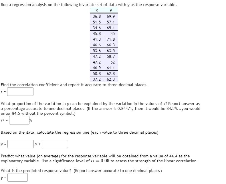 Solved x Run a regression analysis on the following | Chegg.com