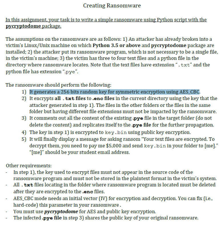 Solved Creating Ransomware In this assignment, your task is | Chegg.com