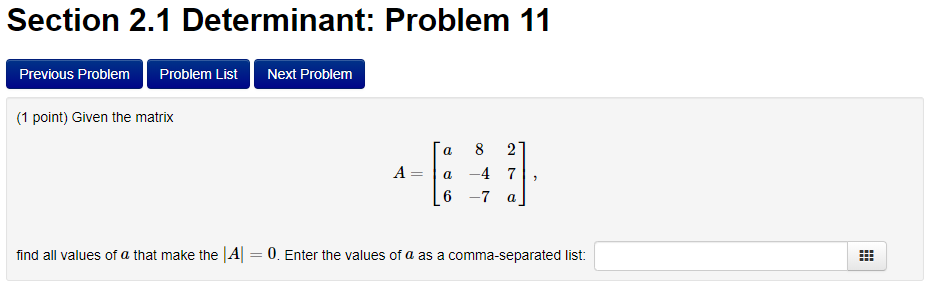 Solved Given the matrix find all values of that make the | Chegg.com