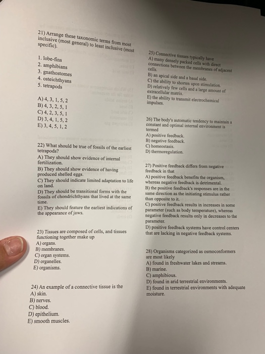 Solved 21) Arrange these taxonomic terms from most inclusive | Chegg.com