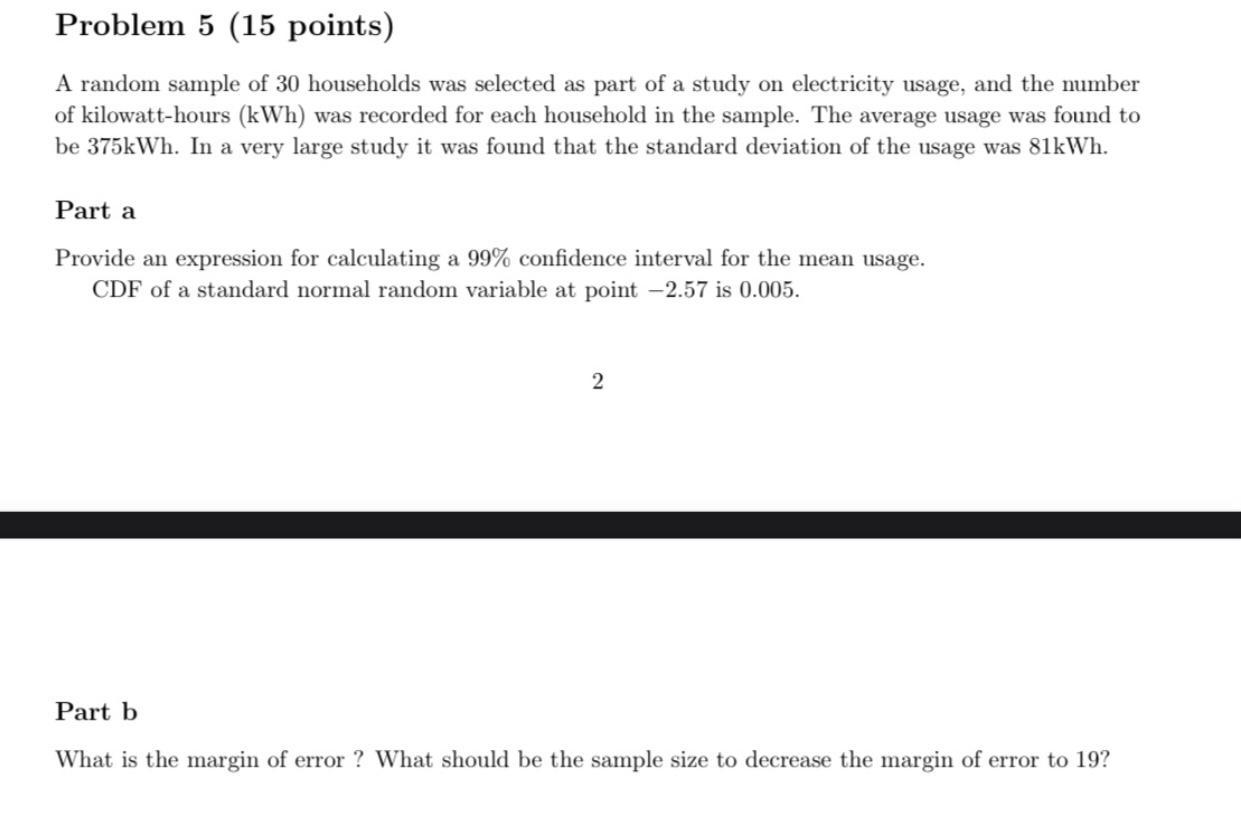 Solved Problem 5 (15 points) A random sample of 30 | Chegg.com
