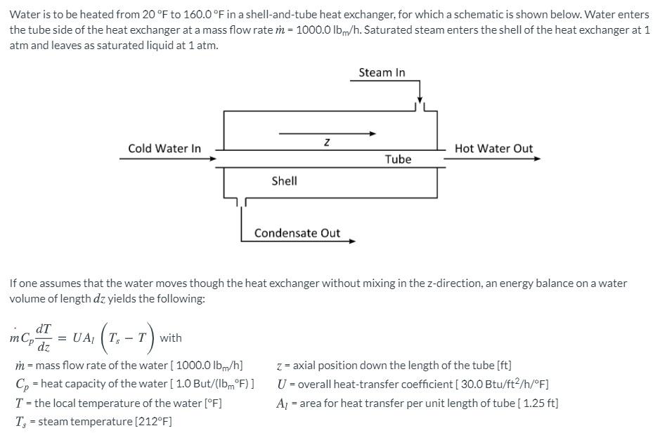 Solved Water is to be heated from 20°F to 160.0°F in a | Chegg.com