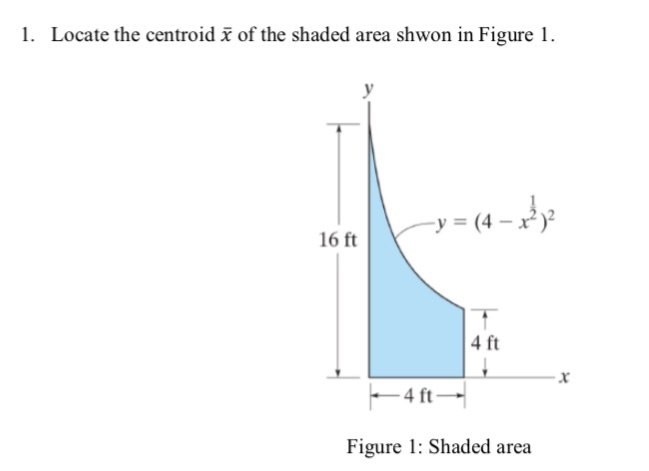 Solved 1. Locate the centroid of the shaded area shwon in | Chegg.com