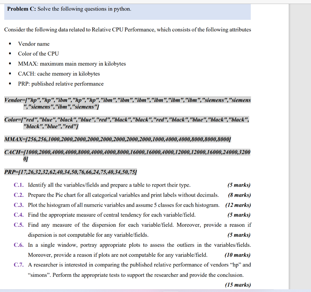 Solved Problem C: Solve the following questions in python. | Chegg.com
