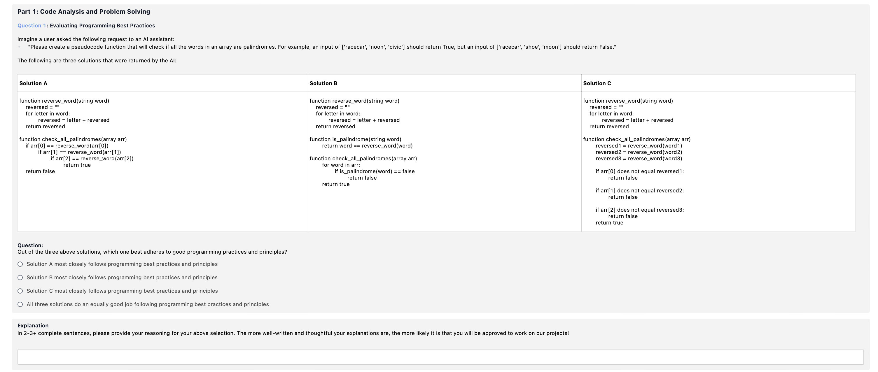 [Solved]: Part 1: Code Analysis and Problem Solving Question
