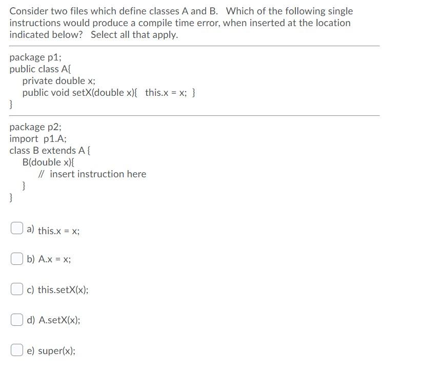 Solved Consider two files which define classes A and B. | Chegg.com