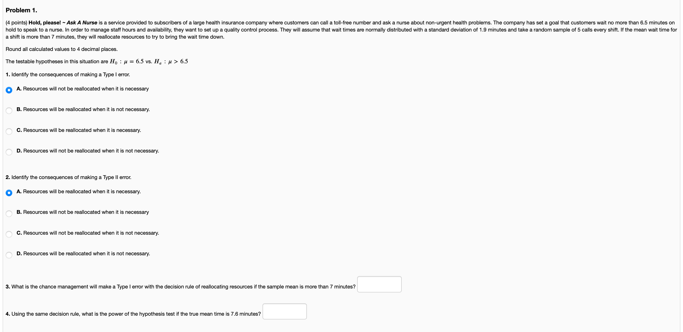 Solved Problem 1. (4 points) Hold, please! – Ask A Nurse is | Chegg.com
