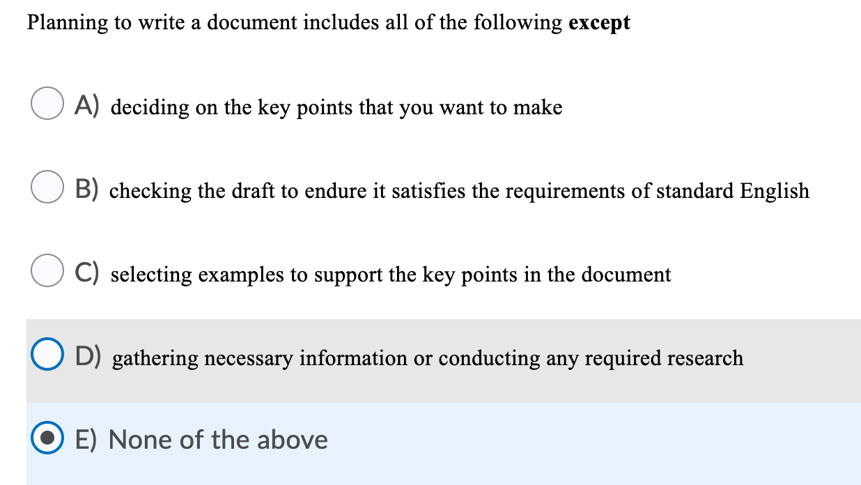 Solved Planning to write a document includes all of the