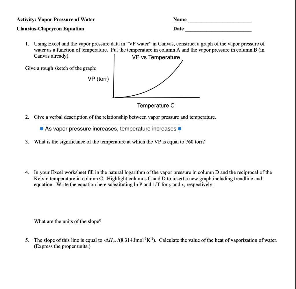 Solved Name Activity Vapor Pressure Of Water