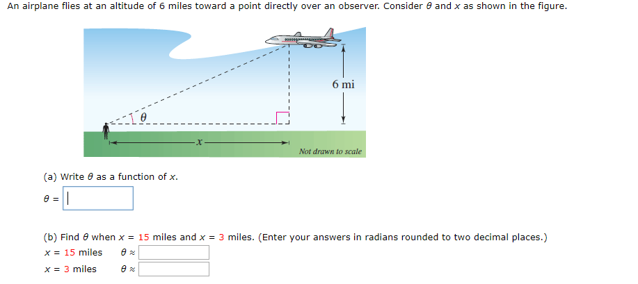 Solved An Airplane Flies At An Altitude Of 6 Miles Toward A | Chegg.com