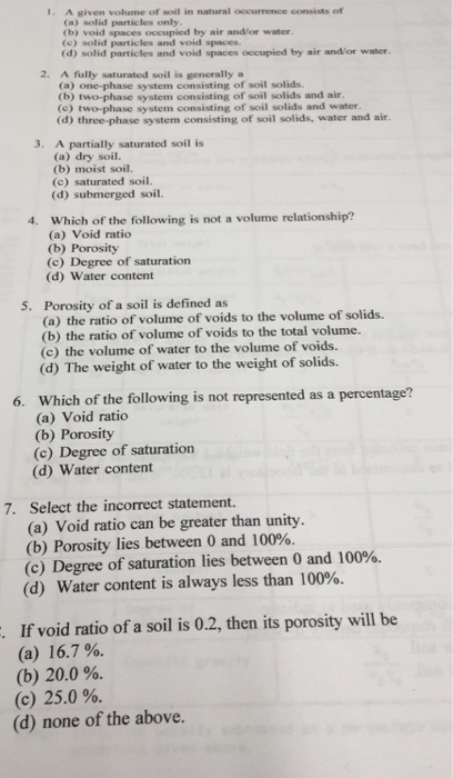 Solved A given volume of soil in natural occurrence consists | Chegg.com