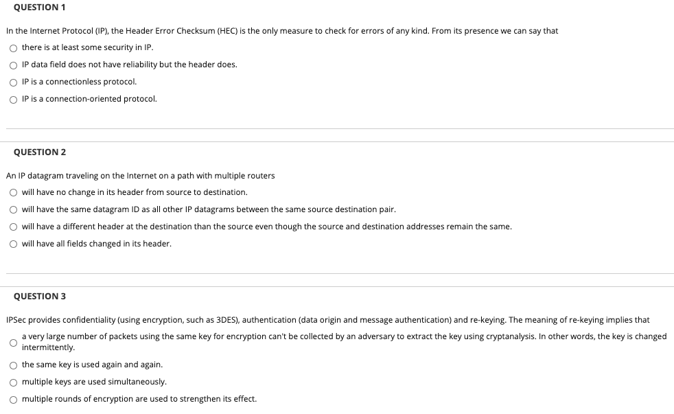 Solved QUESTION 1 In the Internet Protocol (IP), the Header | Chegg.com