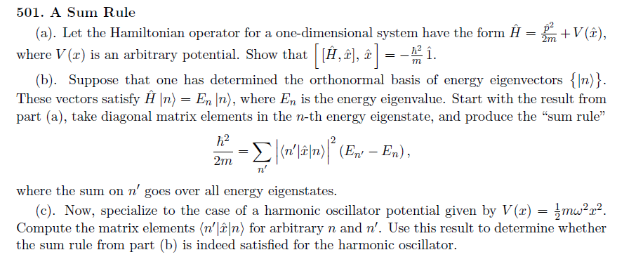 Solved 501 A Sum Rule A Let The Hamiltonian Operator Chegg Com