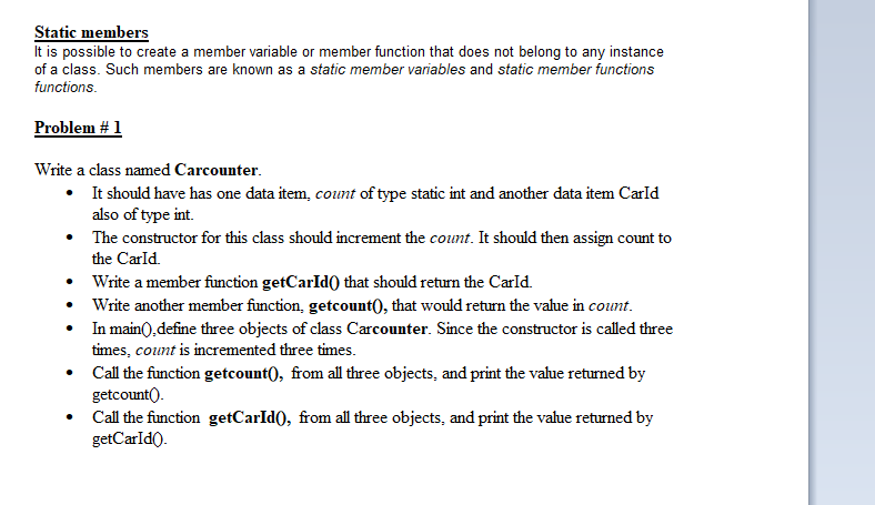 Solved Static members It is possible to create a member | Chegg.com