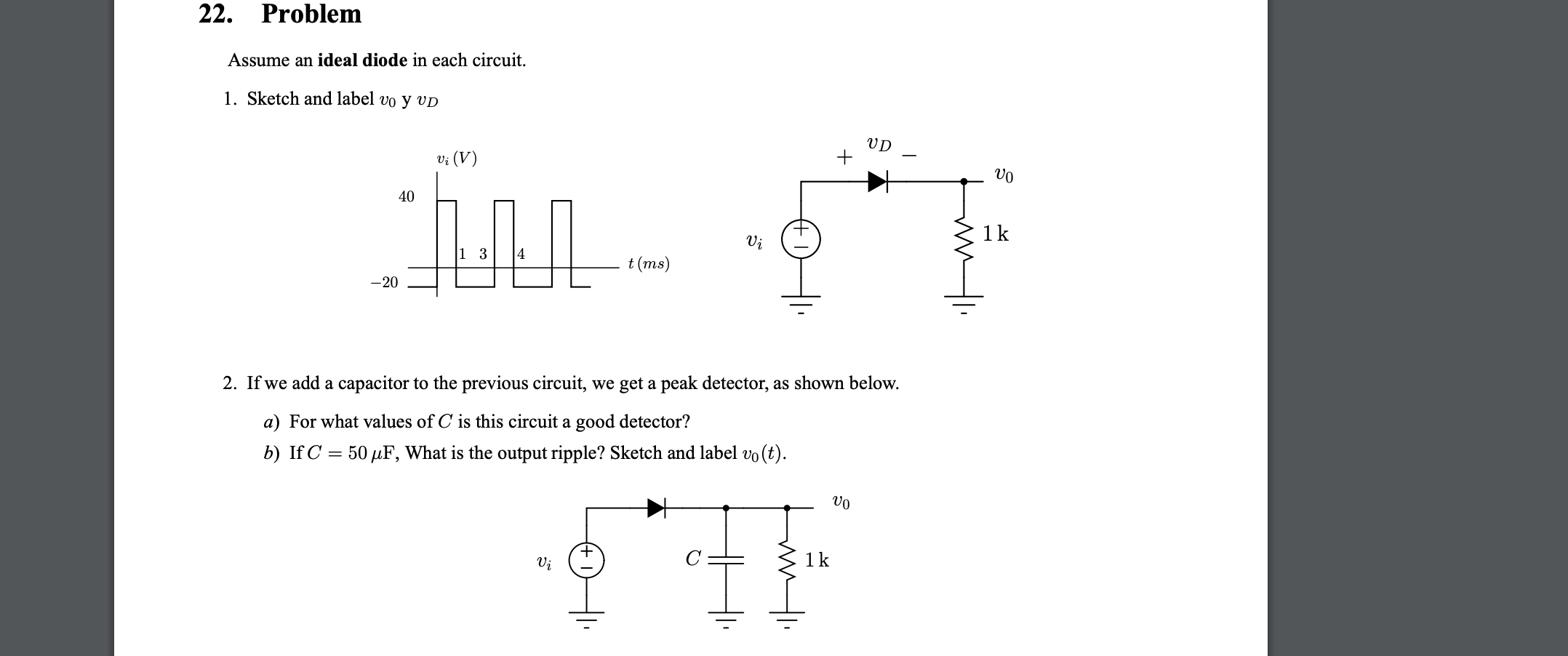 Solved 22. Problem Assume an ideal diode in each circuit. 1. | Chegg.com