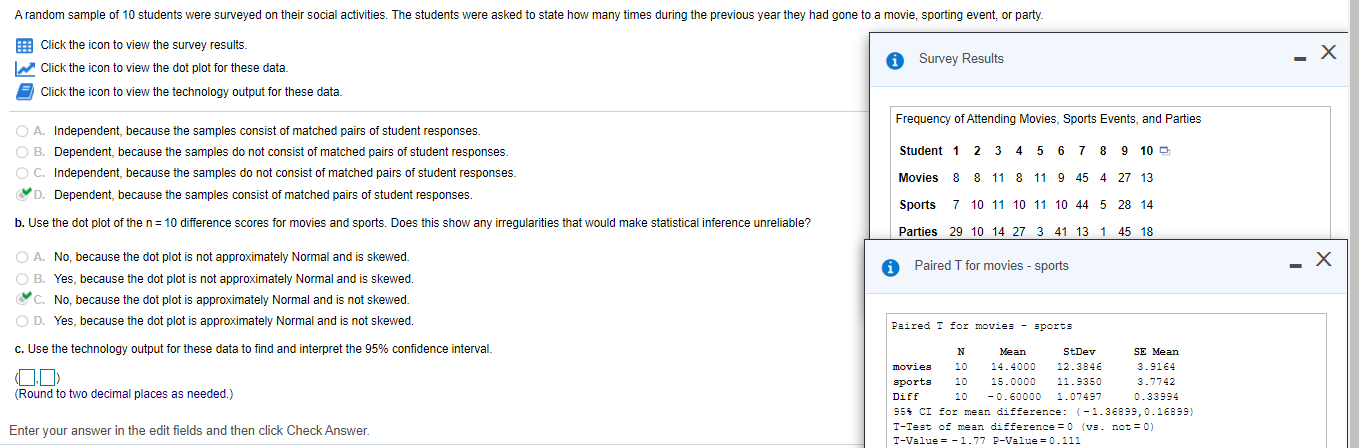 Solved A random sample of 10 students were surveyed on their | Chegg.com