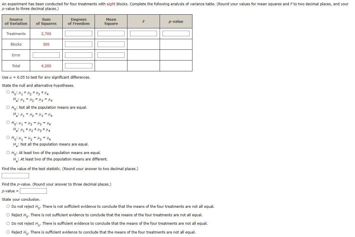 Solved Use α=0.05 to test for any significant differences. | Chegg.com