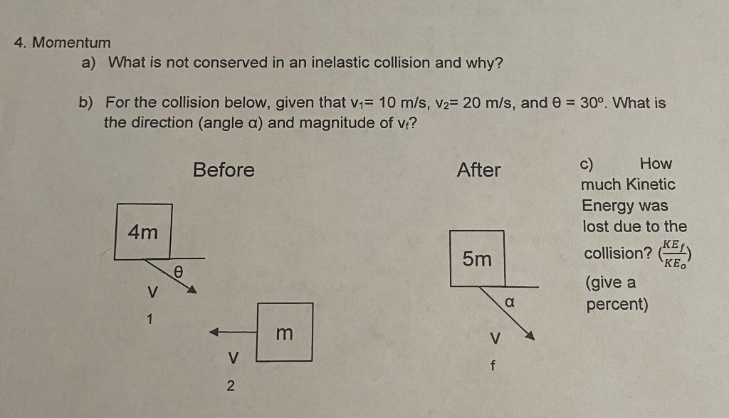 Solved 4. Momentum a) What is not conserved in an inelastic | Chegg.com