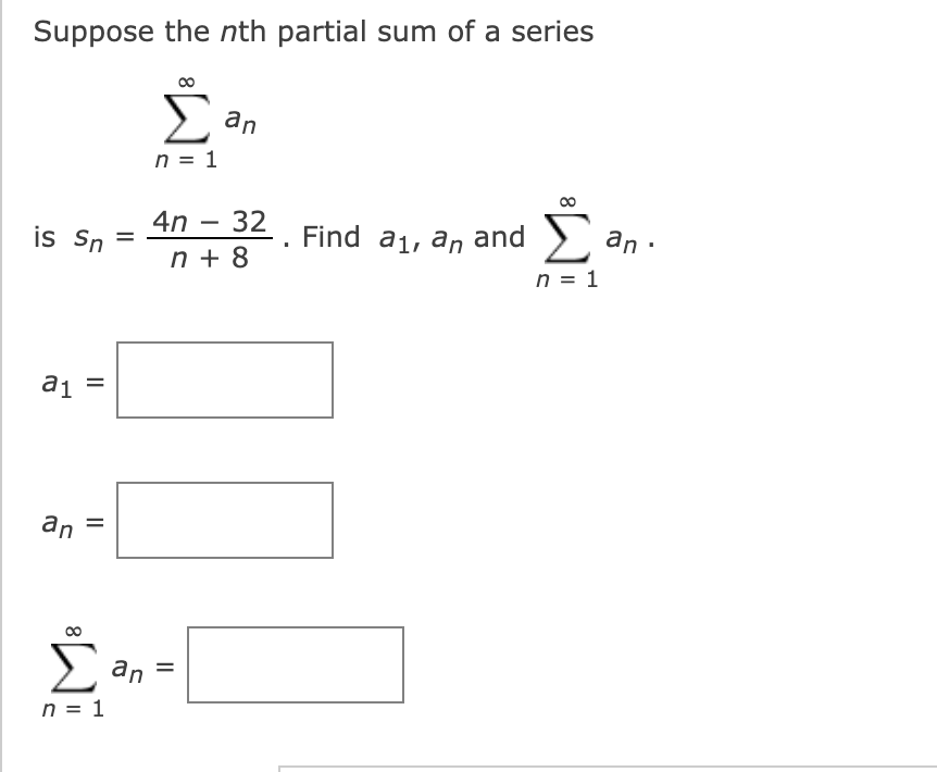 Solved Suppose that the nth partial sum of the series an is | Chegg.com
