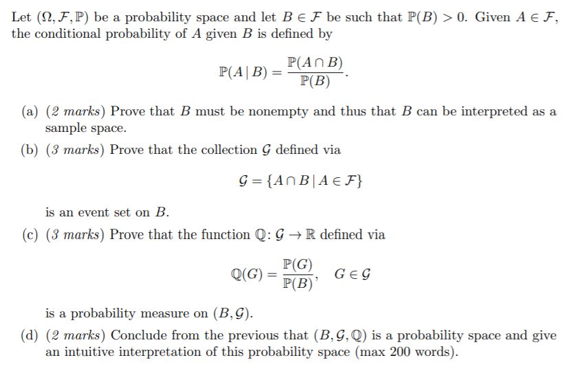 Solved Let 12 F P Be A Probability Space And Let B E F Chegg Com