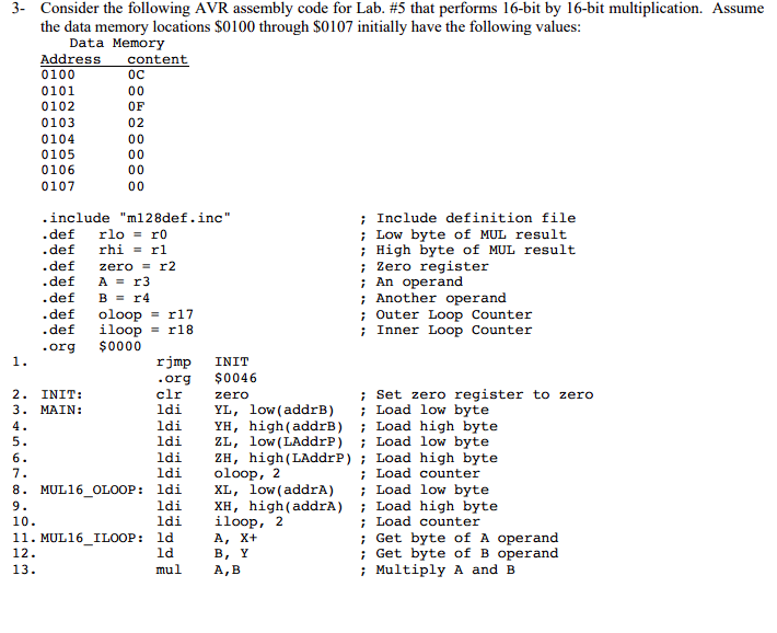 Solved 3- Consider the following AVR assembly code for Lab. | Chegg.com